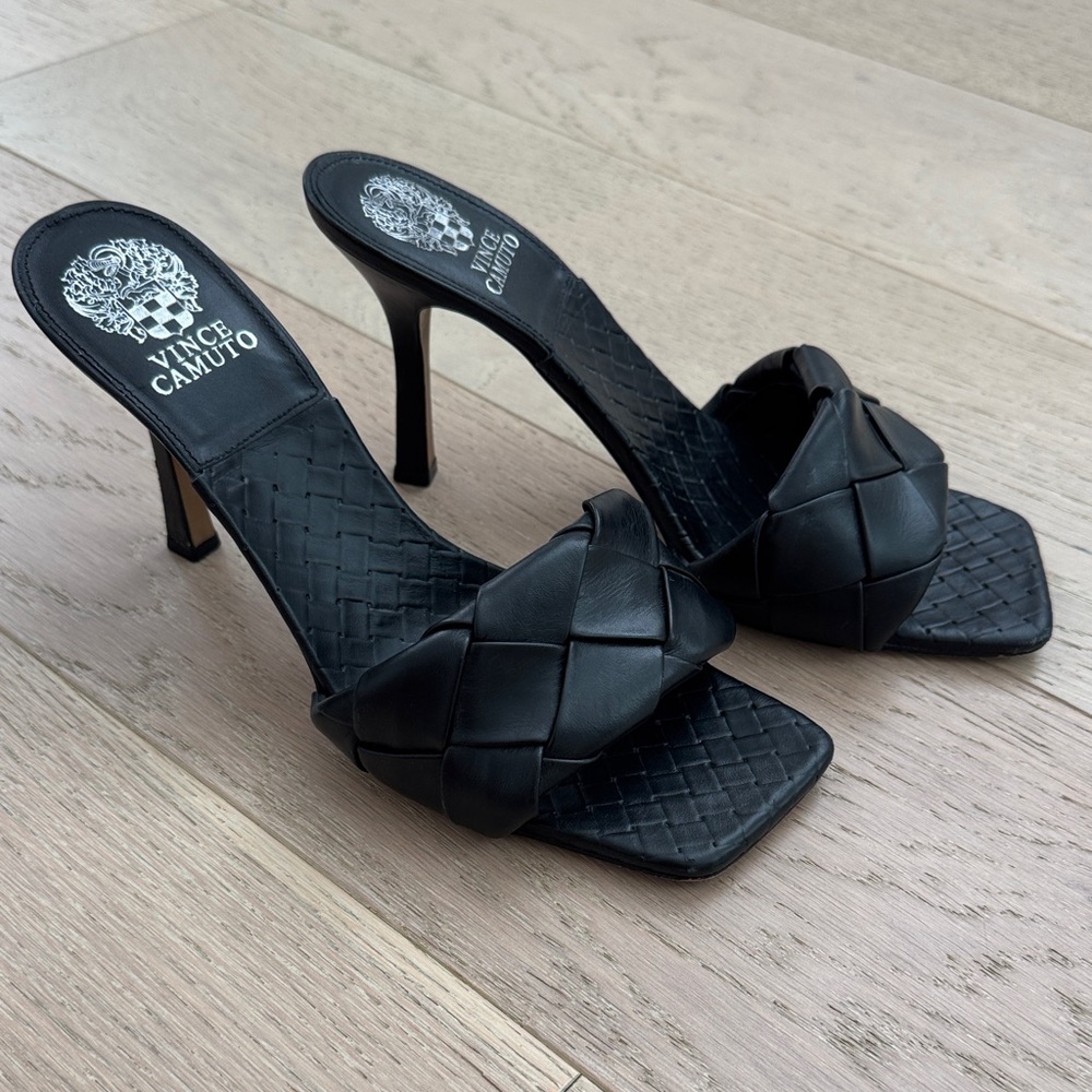 Vince Camuto Black Woven Heeled Mules